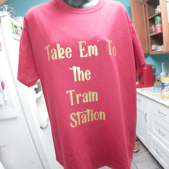 Maroon/gold "take him to the train station" men's large - Picture 10 of 10